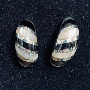 Mother of Pearl & Onyx Sterling Silver Earrings